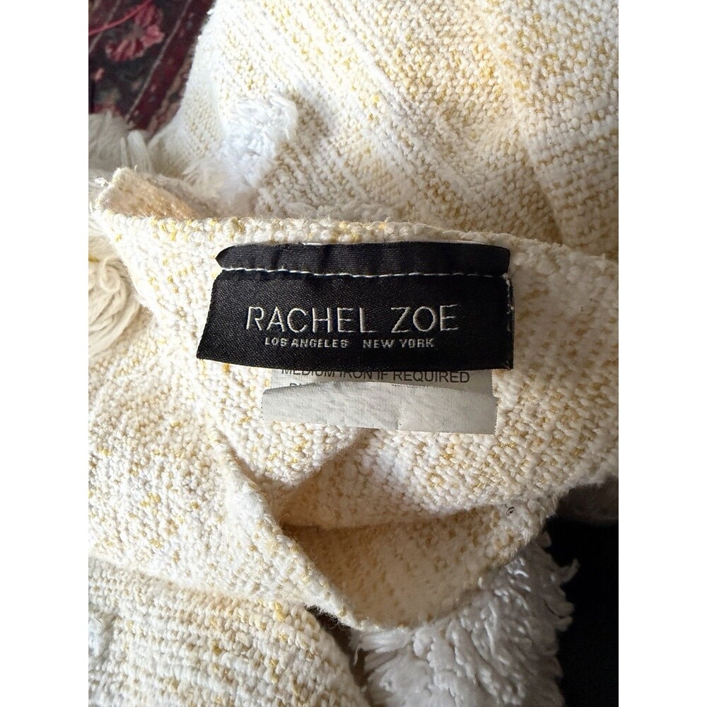 Rachel Zoe Daisy 100% Cotton Woven Throw Blanket Yellow White Tassels 56x48 - Picture 3 of 6
